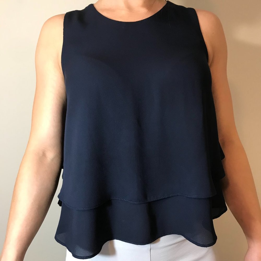 Dark Navy Blue Chiffon Zara Basic Tank Top